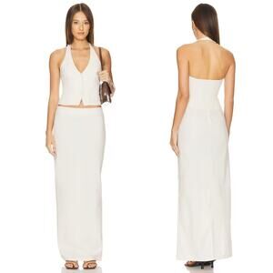 ALL THE WAYS | NWT Zephyra Skirt Set in Ivory Linen Halter Vest Maxi M